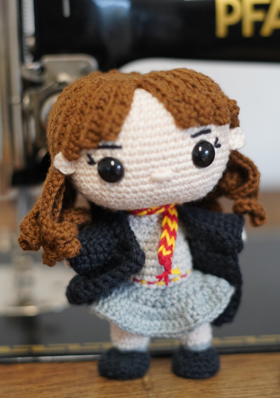 #Amigurumi #Crochet #HarryPotter #HP
Amigurumi Hermione Granger with a Gryffindor Scarf

Made by #Wollpirat
Pattern by #Crocheniacs